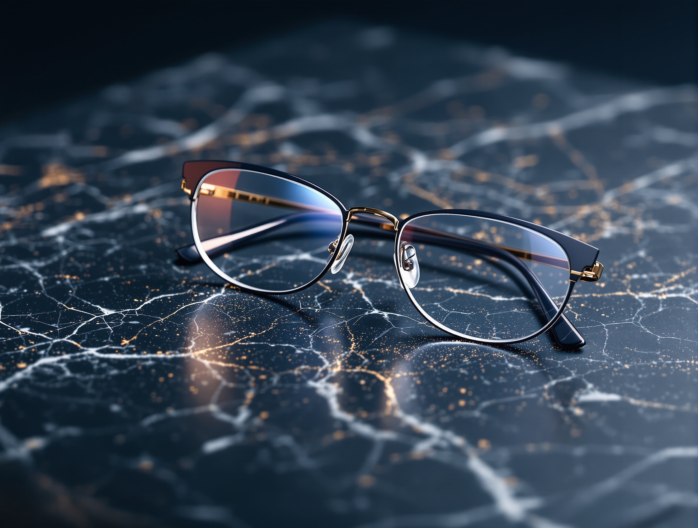 Premium prescription eyeglasses on travertine